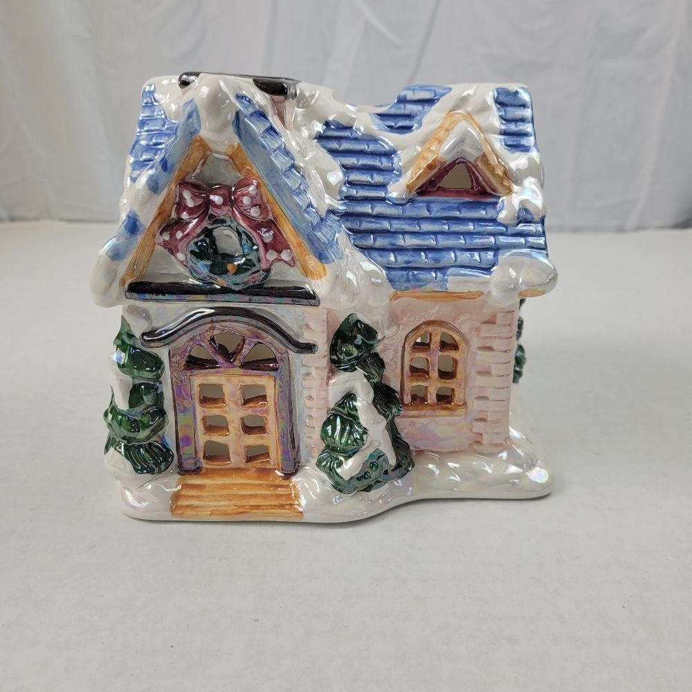 Christmas Cottage Ceramic Glazed Votive Candle Tea Light Candle Holder
